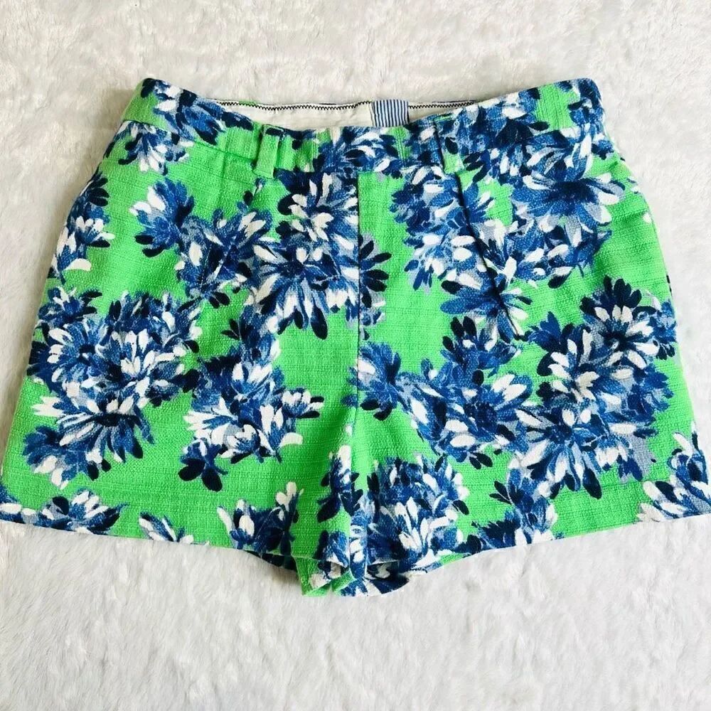 J. Crew Womens Green And Blue Floral Print Front Pleats Chino Short Size 8